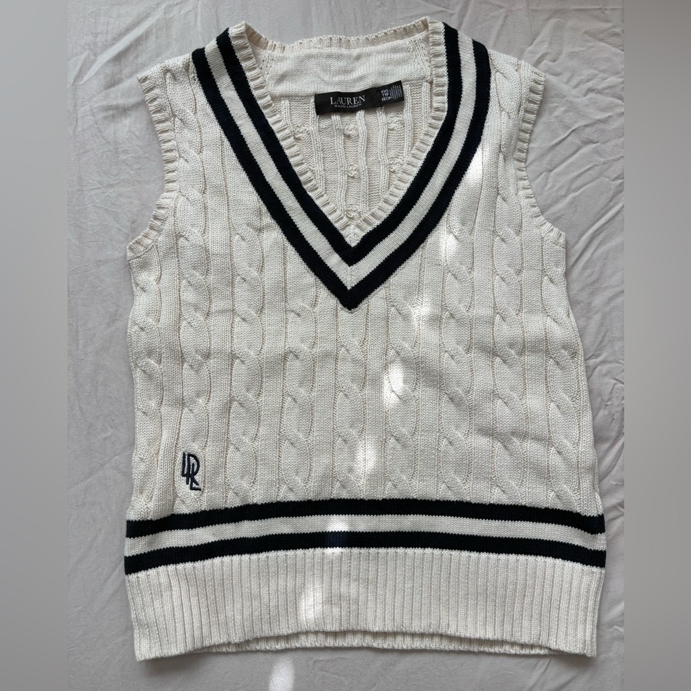 NWOT Ralph Lauren Cream and Navy Cable Knit Vest